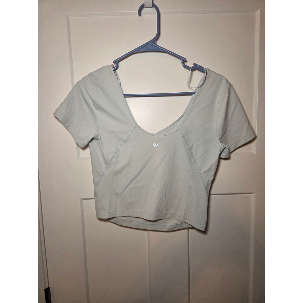 Lululemon Align T-Shirt Light Mint Green Nulu V-Neck Cropped Yoga Top Size 12